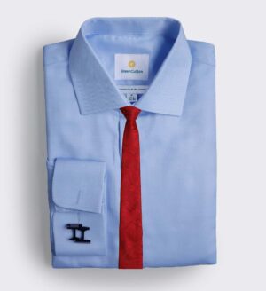 Slim Fit Sky Blue Herringbone Non Iron Shirt