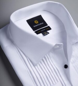 Slim Fit White Pleat Front Tuxedo Shirt