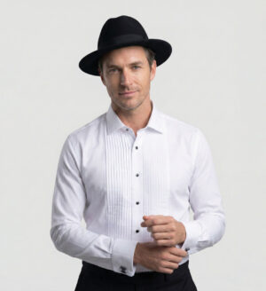Regular Fit White Pleat Front Tuxedo Shirt